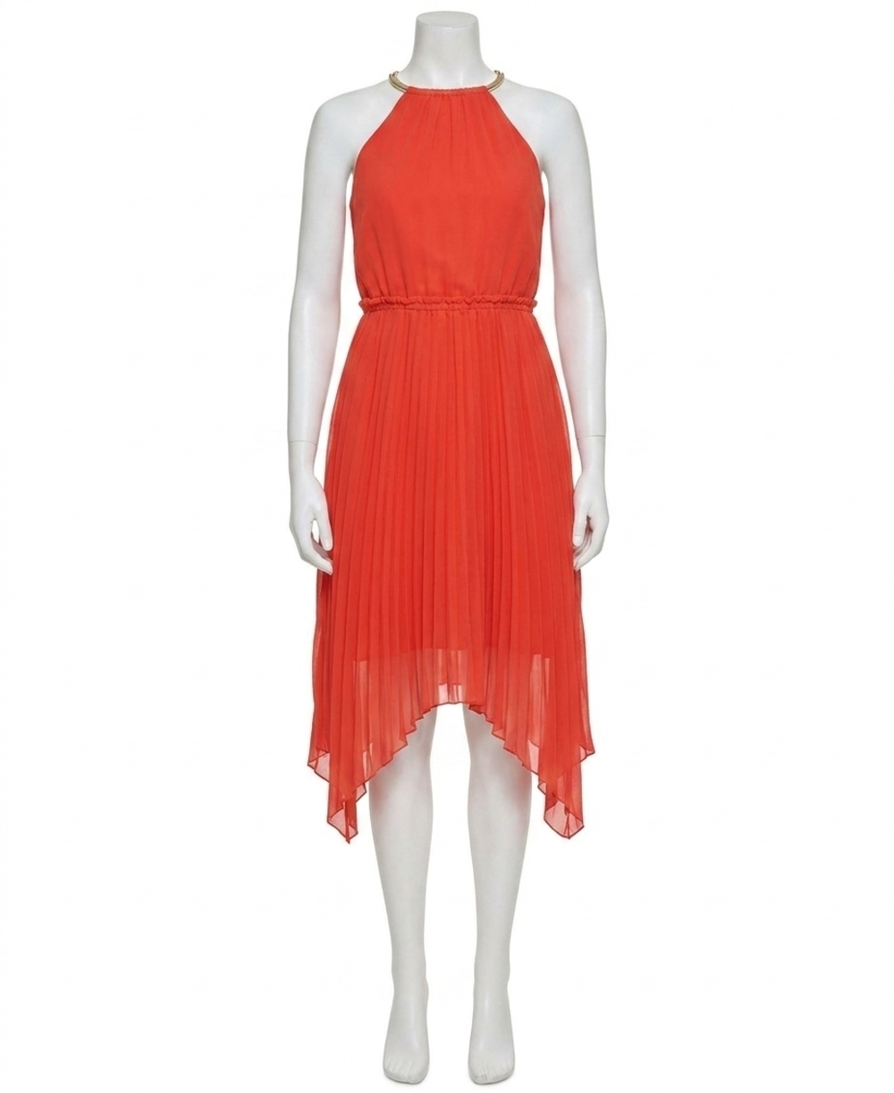 NEW KENSIE pleated asymmetrical dress in coral